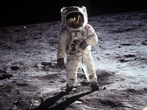 Buzz Aldrin walking on the Moon during the Apollo 11 mission